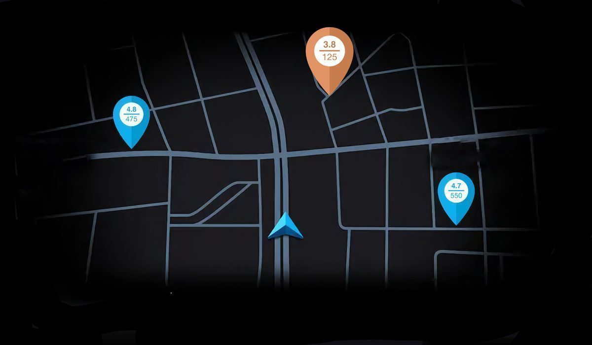 Business rating and reviews on map