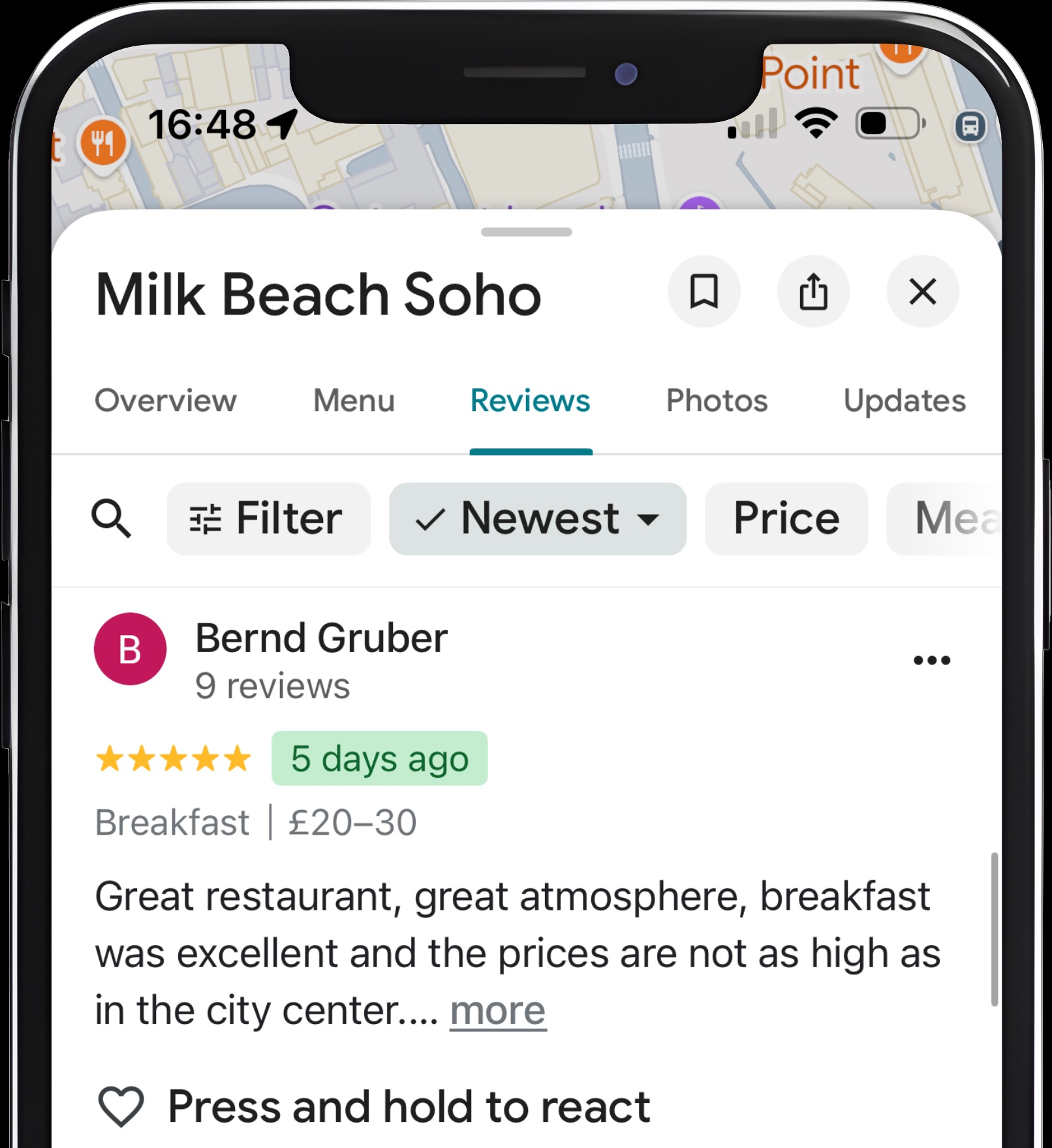 Real review on Google Maps